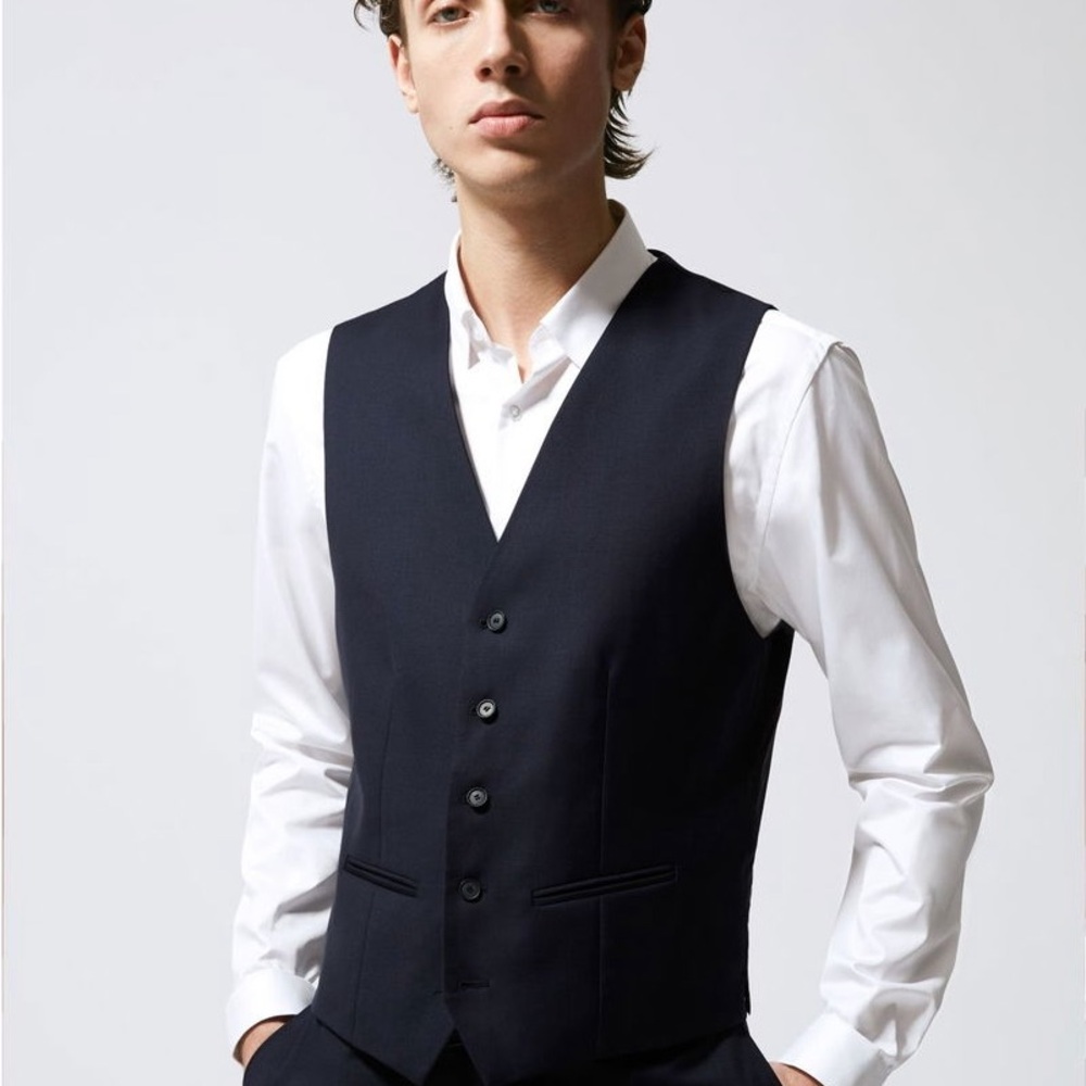 THE KOOPLES Navy Blue Tailor Super 100s Wool Suit Vest Waistcoat Size 46 French